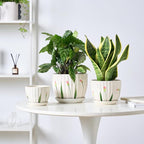 STHIE 4/5/6 Inches Ceramic Plant Pots with Drainage Holes and Saucers, Round Flower Pots for Indoor Plant, Small Flower Planters Set of 3 (White Floral-Big Size)