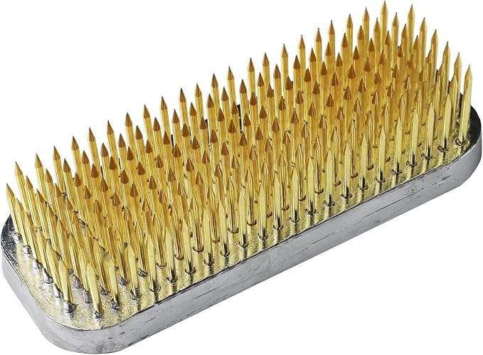 Wazakura Japanese Ikebana Kenzan Long Rectangular Flower Holder 3.4 in (87 mm), Made in Japan Floral Arranging Pin Frog Tool (3.4" (87mm) Long Rectangular Brass Kenzan)