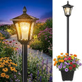 Benany 76" Solar Lamp Post Lights with Planter, Glass & Metal Street Light Outdoor Waterproof, 60 Lumens Dusk to Dawn Solar Pole Light for Garden, Yard, Driveway, Porch, Patio, Warm White