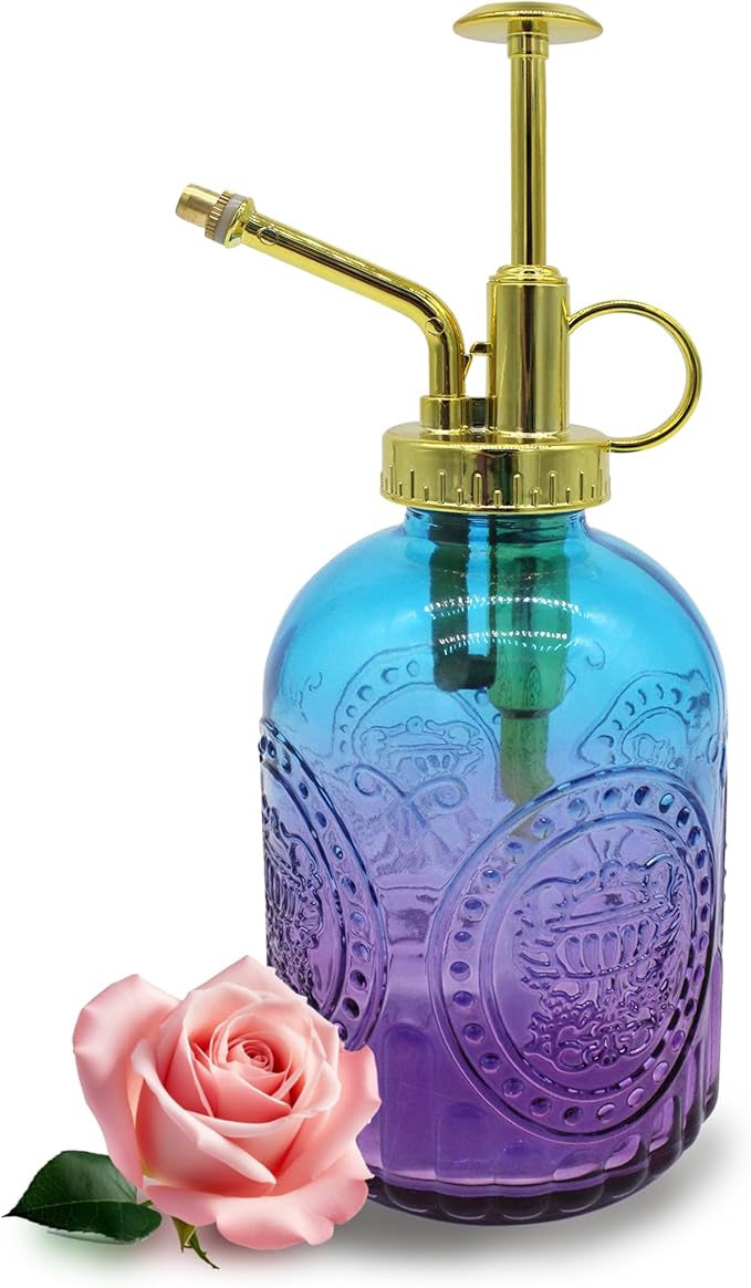 Glass Plant Mister Spray Bottle, 350ML Vintage Plant Spritzer with Top Pump Watering Can for Indoor Outdoor House Plants,Flowers (Blue-Purple Gradient)