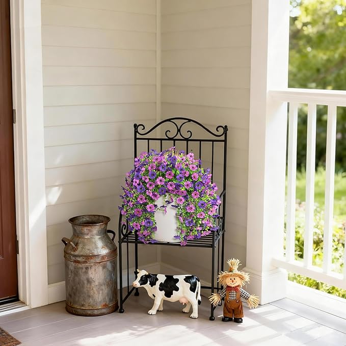 Artificial Fake Flowers Plants for Outdoor Spring Summer Decoration, 2 PCS Faux Silk Daisy Flowers No Fade UV Resistant Realistic for Outside Home Planter Porch Patio Balcony Yard Decor (Purple)