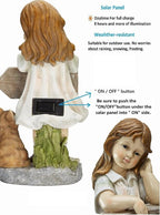 Girl Garden Statue with Solar LED Lights, Solar Girl Welcome Sign with Cat Garden Statue for Outdoor Decor, Porch, Patio, Yard Art Decorations, Polyresin 17.3 inch