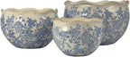 Galt International Ceramic Plant Pots Set of 3 Rustic Vintage Farmhouse Cream Crackle Glaze (11"/ 9.6"/ 7") Garden Indoor Outdoor Flower Planter w/Drainage Hole (Vintage Blue)