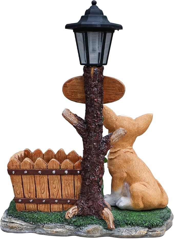 Animal Outdoor Statue Planter Solar Light Welcome Garden Sculpture Resin Flower Pot Decorative Porch Patio Yard Lawn Entryway Figurine with LED Lamp Rustic Plant Holder Ornament Courtyard (H)