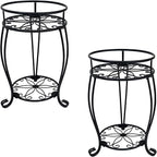 CASIMR 2-Pack Plant Stand, 2 Tier 19.2 inch Tall Metal Potted Holder Rack,Indoor Outdoor Multiple Flower Pot Shelf Rustproof Iron Garden Container for Garden Patio Living Room Corner Balcony, Black