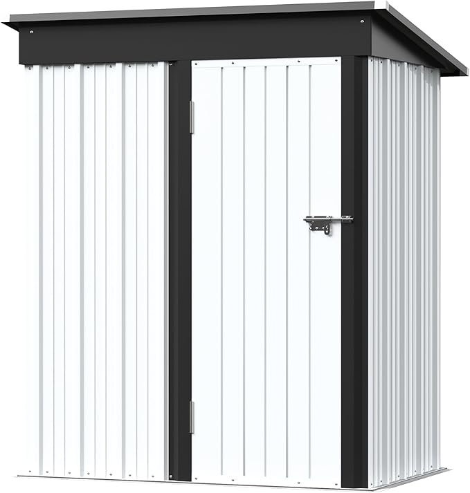 Greesum Outdoor Storage Shed 5 x 3 ft. Utility Tool Shed Metal Storage Garden Shed with Door & Lock for Patio Storage, White