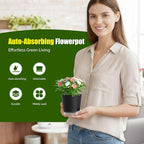 Plant Pots 5 Inch Self Watering Pots,6 Pack Plastic Planters with Drainage Holes and Clear Saucers,Plastic Flower Pots,Nursery Planting Pot for Indoor Out Door Plants (Black)