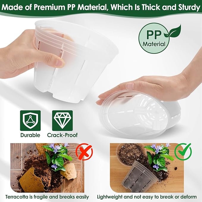 9 Pack Plastic Orchid Pots with Holes, 4, 5, 6 Inch Clear Orchid Pots for Repotting with Saucers Drainage and Plant Stakes, Large Small Breathable Orchids Planter Plant Pot