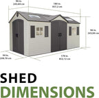Lifetime 15×8 Ft Dual‑Entry Outdoor Storage Shed, Steel‑Reinforced, UV‑Protected, Weather‑Resistant Backyard Garden Shed with Skylights, Windows & Shelving, Desert Sand