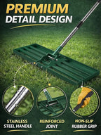 30x10 inch Lawn Leveling Rake, Yumatum 72" Effort Saving Lawn Leveler Tool, Stainless Steel Handle Lawn Leveler for Golf Course Yard Pasture Garden, Professional Lawn Care Landscape Rake(Green)