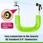 AUTOMAN Recoil Garden Water Hose 50 ft, EVA Curly Water Hose with Brass Connectors, Garden Hose Coil,Includes 7-Pattern Function Sprayer,Retractable,Corrosion Resistant Garden Coil Hose.Green