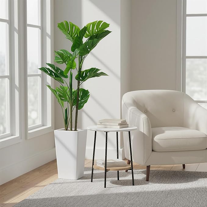 Garvee 4.5FT Artificial Monstera Plant, Faux Tropical Palm Tree with White Tall Planter, Decorative Evergreen Tropical Floor Tree for Living Room, Entryway, Porch, Office