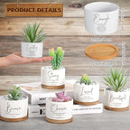 Fumete 12 Pcs Bible Verse Succulent Pots with Tray Drainage, 3 x 2 in Inspirational Mini Ceramic Flower Planter Christian Religious Gifts for Women Men Teacher Guest Staff Church(Affirmation Series)