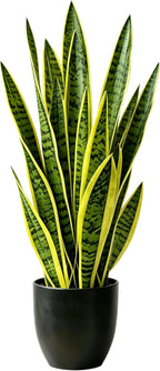 Fake Snake Plant, 35" Artificial Potted Plant with Black Pot, Realistic Faux Plant for Home Decor, Low Maintenance No Watering Needed for Desk Corner Office & Pet Areas