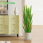 4ft Artificial Snake Plant – 46in Faux Sansevieria Plants, Fake Floor Plant for Indoor Outdoor, Front Porch Patio Home Office Decor, Mother-in-Law’s Tongue, Yellow 2Pcs