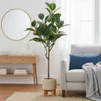 Set of 2 Artificial Rubber Tree 4ft Indoor with Lifelike Leaves and Trunks, Artificial Plants in Pot Ideal for Home Office Decor, Living Room Bedroom Bathroom Corner