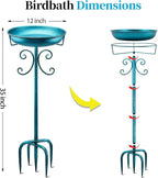 Daoeny 35In Metal Bird Bath for Outside, Vintage Freestanding Birdbaths & Birdfeeder, Bird Baths Feeder Bowl for Outdoors Garden Patio Yard Lawn Decor, Upgraded 5-Pronged Base (Blue)
