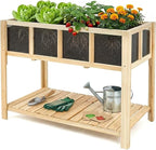 Raised Garden Bed Outdoor with Shelf, 43.7''x23.2''x30.7''Wood Planter Box with Transparent Window, Drainage Holes, Liner, Garden Beds Flower Stand for Balcony Kitchen, Gift for Gardening