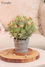 2 Pack Small Desk Plants, Artificial Bathroom Plants Decor with Flower in Vintage Melamine Pots, Faux Plants Indoor for Shelf Decor in Home Office, and Spring Decor (Peach)