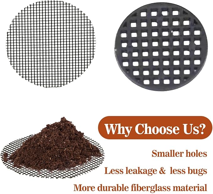 MAQIHAN 100 Plant Pots - Hole Mesh Pad Terrarium Potting Eye Mesh Mats Pot Substrate Barrier 2 Inch Net Bonsai Gardening Grid Ceramic Drainage Hole Mesh Screen Prevent Soil Leaking