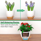 ZMTECH 10 Inch Plant Pots Set of 2 Planters for Indoor Plants Self Watering Pots Flower Pots with Drainage Holes and Saucer for Outdoor Plants(White with Brown)