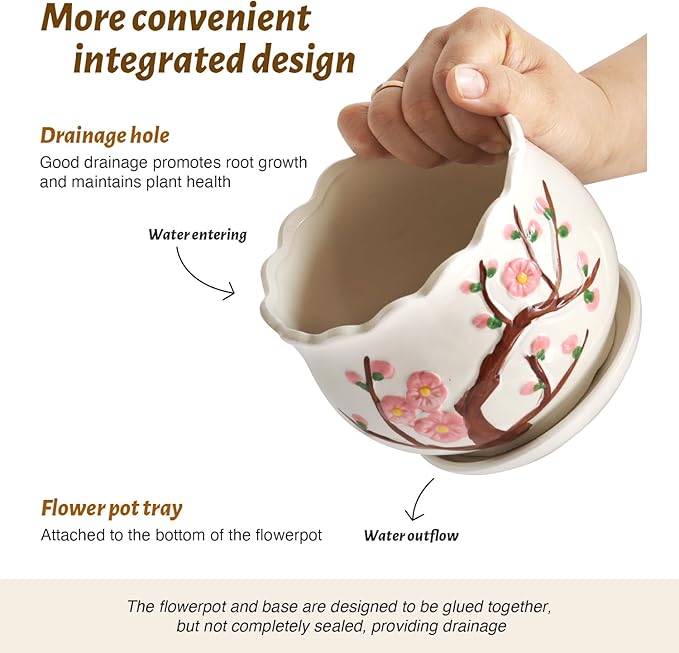 Ceramic Plant Pots with Drainage Holes and Saucers, Round Flower Pots for Indoor Plant, 4/5.2/6.6 Inches Small Flower Planters Set of 3