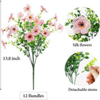 ATTGREAT Artificial Flowers Outdoor Faux Plants UV Resistant Fake Patio Flowers Plastic Greenery Plnats Outside Bulk for Spring Garden Hanging Planter Home Vase Decor, 12 Bundles (Pink)