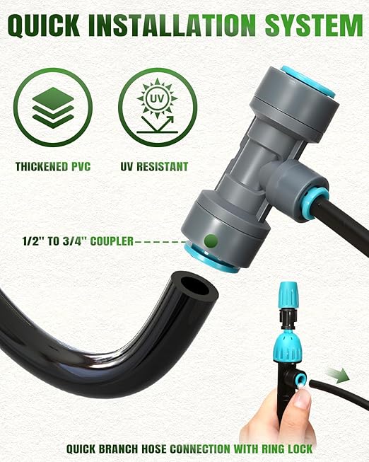 Breeze Touch 120FT Drip Irrigation System with Timer, Automatic Irrigation System for Garden, Quick Connect Drip Irrigation Kit for 120ft Coverage, Adjustable Watering System for Raised Beds & Patio