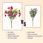 Artificial Flowers for Outdoors 12 Bundles Artificial Petunias Fake Flowers UV Resistant Shrubs Plants with Fern for Indoor Outside Hanging Planters Home Garden Spring Decorations (Magenta)