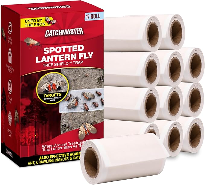 Catchmaster Tree Shield Lantern Fly & Ant Traps Insect Barrier, 12 Rolls 30ft Each, Outdoor Adhesive Crawling Insect Trap to Protect Trees, Fruit & Plants, Pest Control Lawn & Garden