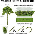 YalzoneMet 4Pcs Dark Green Real Touch Hydrangea Artificial Flowers 21'' Faux Latex Hydrangea Flowers for Fall Table Centerpieces Fake Flowers for Home Kitchen Living Room Boho Decor