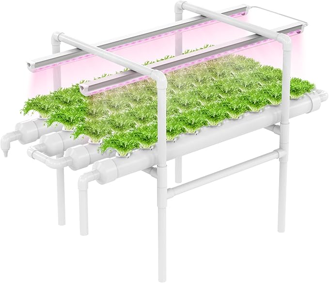 NFT Hydroponic Growing System Kit - Full-Spectrum Grow Lights ＆ Timer | 36 Plant Sites | Food-Grade PVC-U Pipes | Auto Water Pump & Timer | Indoor Gardening for Leafy Greens, Lettuce & Herbs