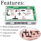 220PCS 1/4" Drip Irrigation Kit Barbed Connectors, Straight Barb, Tee, Single Barb, End Plug, Elbow, 4 Way Coupling Irrigation Fittings for Garden Lawn Flower Pot