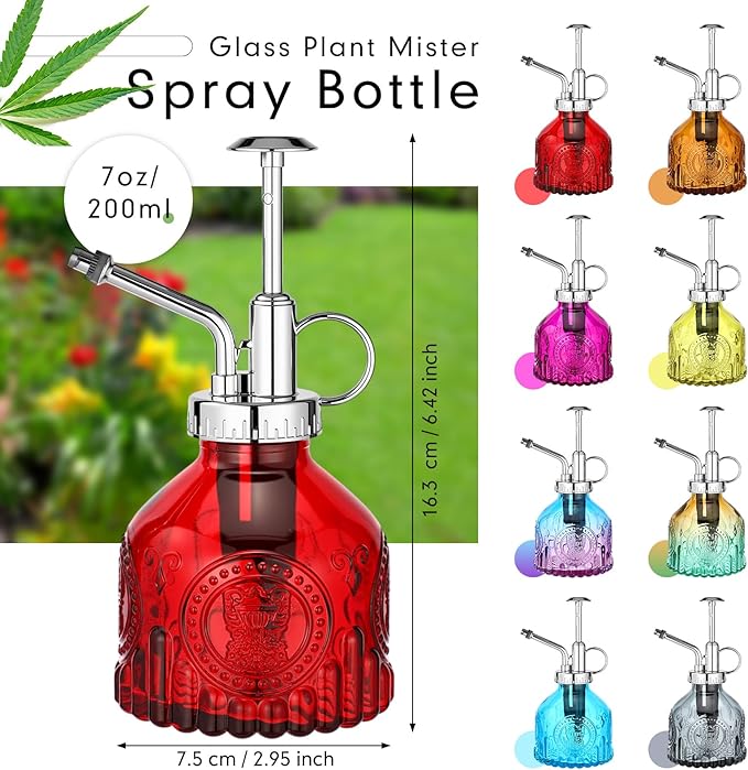 Zopeal 8 Pcs Glass Plant Mister Spray Bottle 200ml Vintage Plant Spritzer Multicolor Succulent Watering Bottle Watering Can 6.4'' with Plastic Top Pumps for Indoor Outdoor Garden Plants (Silver)