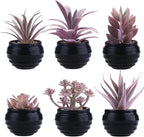 GREENTIME 6 Pcs Purple Artificial Succulents Valentine's Day in Black Plastic Pots Couple Gift Small Fake Succulent Plant Room Decor for Women Office Indoor Bedroom Bathroom Table Shelf Decoration