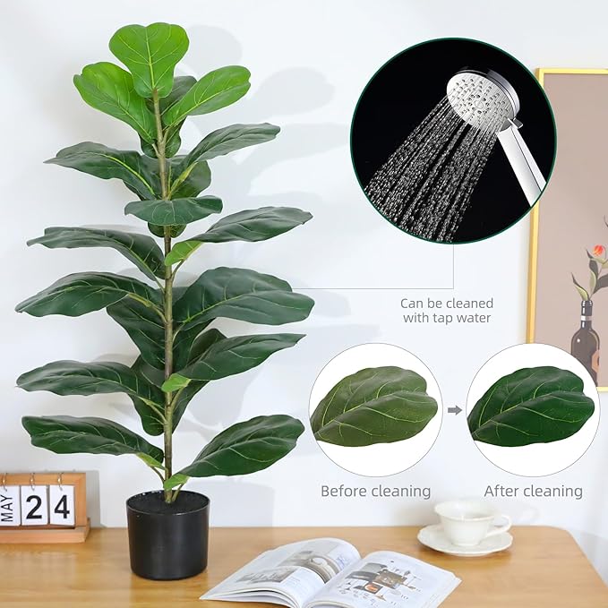 3ft Artificial Fiddle Leaf Fig Tree Plant, Fake Ficus Lyrata in Pot,Ficus Faux Plant Artificial Trees for Office Indoor Outdoor Garden Living Room Home Decor 1PCS-36in