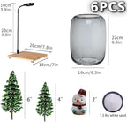 SARUFO Glass Plant Terrarium Kit, 6.3"X8.6" Micro-Landscape Vase with Light, Snowman and Pine Trees, for Home Office Tabletop Decoration, Wardian, Unique