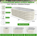 YSEJOMP 17" Tall Outdoor Garden Raised Garden Bed Kits, 5ft X 2ft Oval,0.8MM Thick Metal Raised Planter Bed/Ground Planter Box for Variety of Flowers,Herbs,Vegetables (Cream White, 60X24X16.5 Inches)