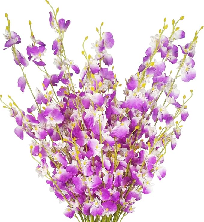 Purple Flowers Artificial Silk Orchids 12 Pcs (Each 38.5”) Long Stem Artificial Flowers for Tall Vase No Include Vase