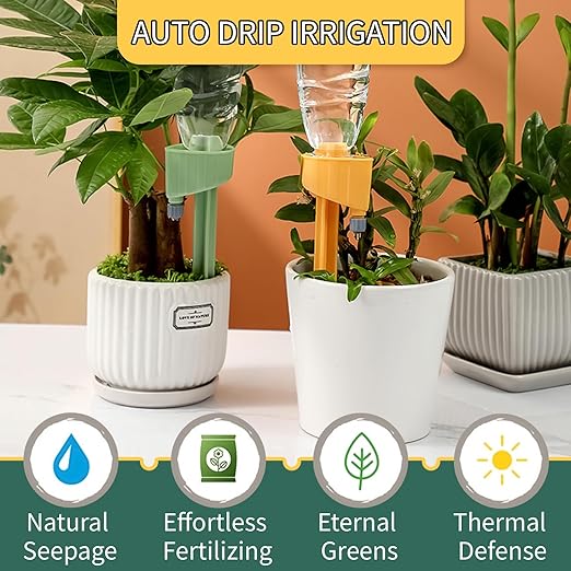 Doneace Self Watering Spikes, Auto Plant Watering Devices with Adjustable Drip Valve, Self Watering Planter Insert for Indoor Outdoor Potted Plants Waterer 12 Pcs Set