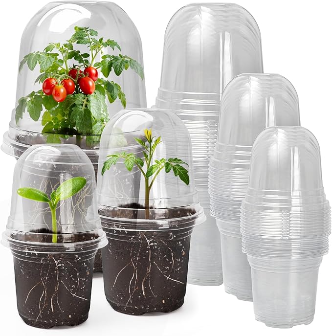 MIXC Clear Nursery Pots with Humidity Domes, 5/4/3.5 Inch Reinforced Transparent Plastic Pots for Planting with Drainage Holes for Seedlings, 30 Pack