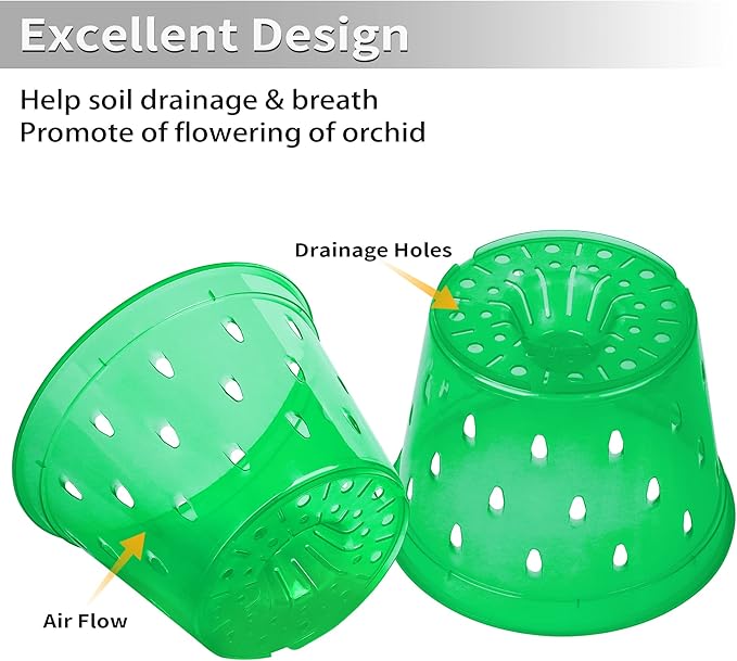 Orchid Pot, 6.7 Inch 8 Pack Orchid Pots with Holes and Saucers,Plastic Orchid Planter - Green Emerald