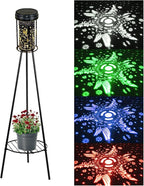 Outdoor Solar Floor Lamps RGB Color-Changing Hummingbird Projection Metal Plant-Stand Garden Light,42.48" Waterproof Decorative Solar Lamp for Patio,Deck,Yard,Porch,Path