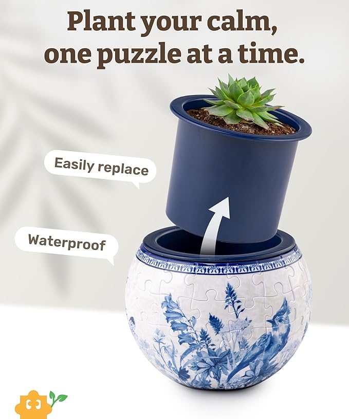 PieceRelax 3D Puzzle Planter 80 Pieces - Flower Pot - Oriental Birds and Flowers, for Mom, Home Decor Flower Pots for Indoor Cactus, Succulents Pots [K1115]