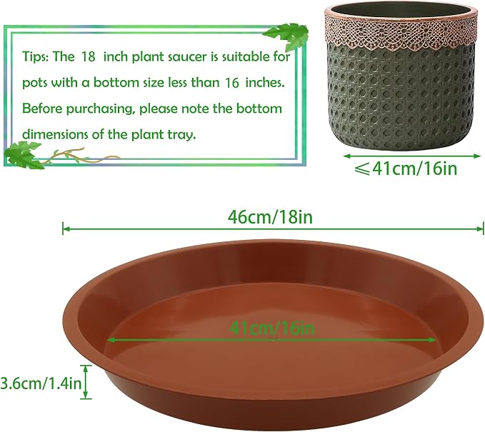 8 Pack 18 Inch Round Plant Saucers for Less 16 Inch Pot Indoors Outdoors Plant Trays for Pots Planter Saucer Plastic Drip Tray Planter Water Tray(Terracotta, 18"(8pcs))