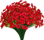15 Bundles Artificial Flowers UV Resistant Outdoor Plants No Fade Faux Plastic Shrubs Fake Silk Flowers Window Box Garden Porch Home Decoration(Red)
