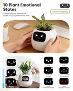 Smart Flower Pot, Smart Pet Planter Robot Guidance on Plant Care with Emoticons, Adorable Plant Companion with Alarm Clock, Living Room Desk Setup Gift