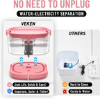 Veken Cat Water Fountain with Detachable Tank & Secure Clips, Easy to Clean & Assemble, 85oz/2.5L Pet Drinking Dispenser with Quiet Operation & LED Light, Cats, Dogs and Small Pets, Red