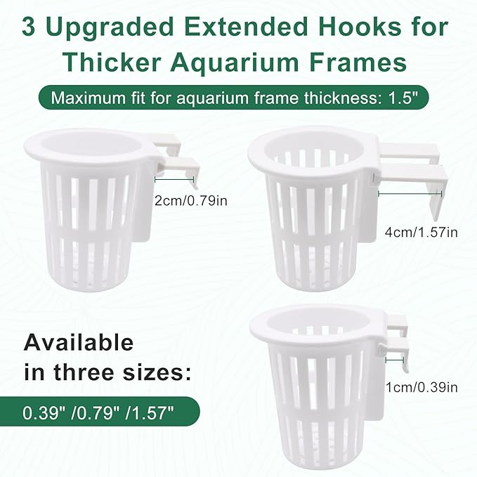 2PCS Upgraded Large Aquarium Plant Holder with 1.57" Extension Hooks and Suction Cups, Aquatic Plant Holder for Fish Tank Aquaponic Plants Cultivation and Aquascape Accessories (White)
