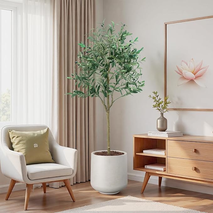 5FT Artificial Olive Tree,Artificial Plants Indoor,Faux Olive Tree Olive Trees Artificial Indoor with Natural Wood Trunk and Realistic Leaves and Fruits (5FT)